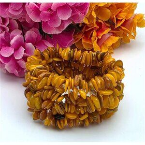 Faux Baltic Amber Dyed Agate Multi Row Stretch Bracelet 6" Vintage
